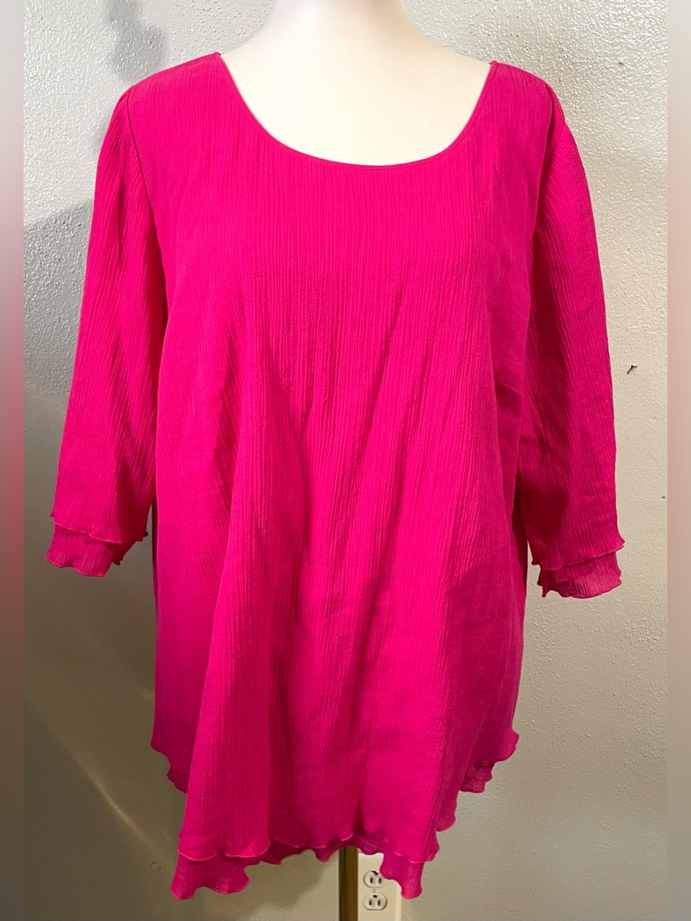 Soft Surroundings Pink Crinkle Gauze Tunic 3/4 Sleeve Lagenlook Romantic Boho